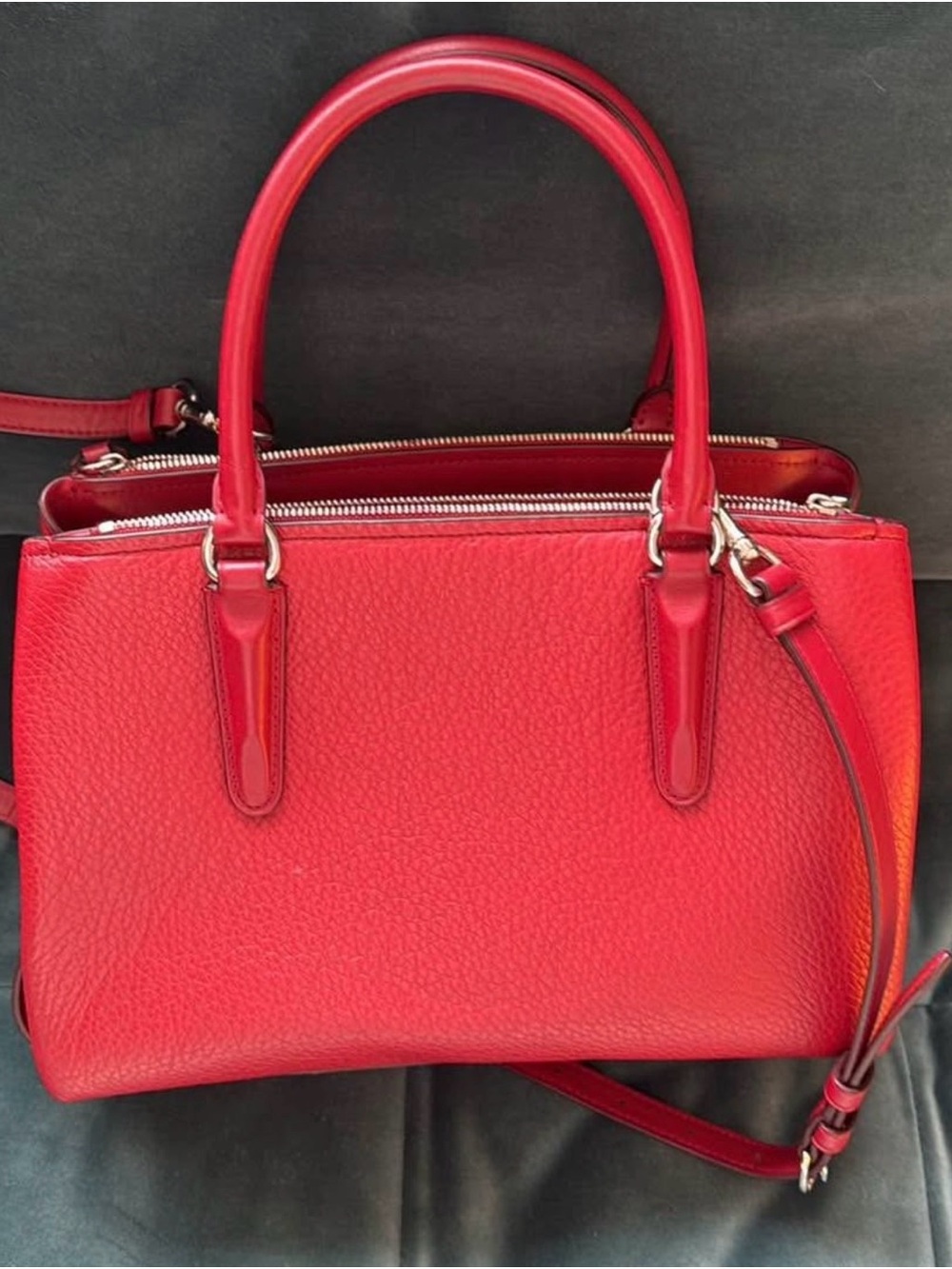 Coach Red Pebbled Leather Satchel with Detachable Strap - Picture 6 of 9